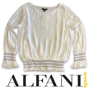 Alfani Stitch Detail Smocked Blouse Boho Petite